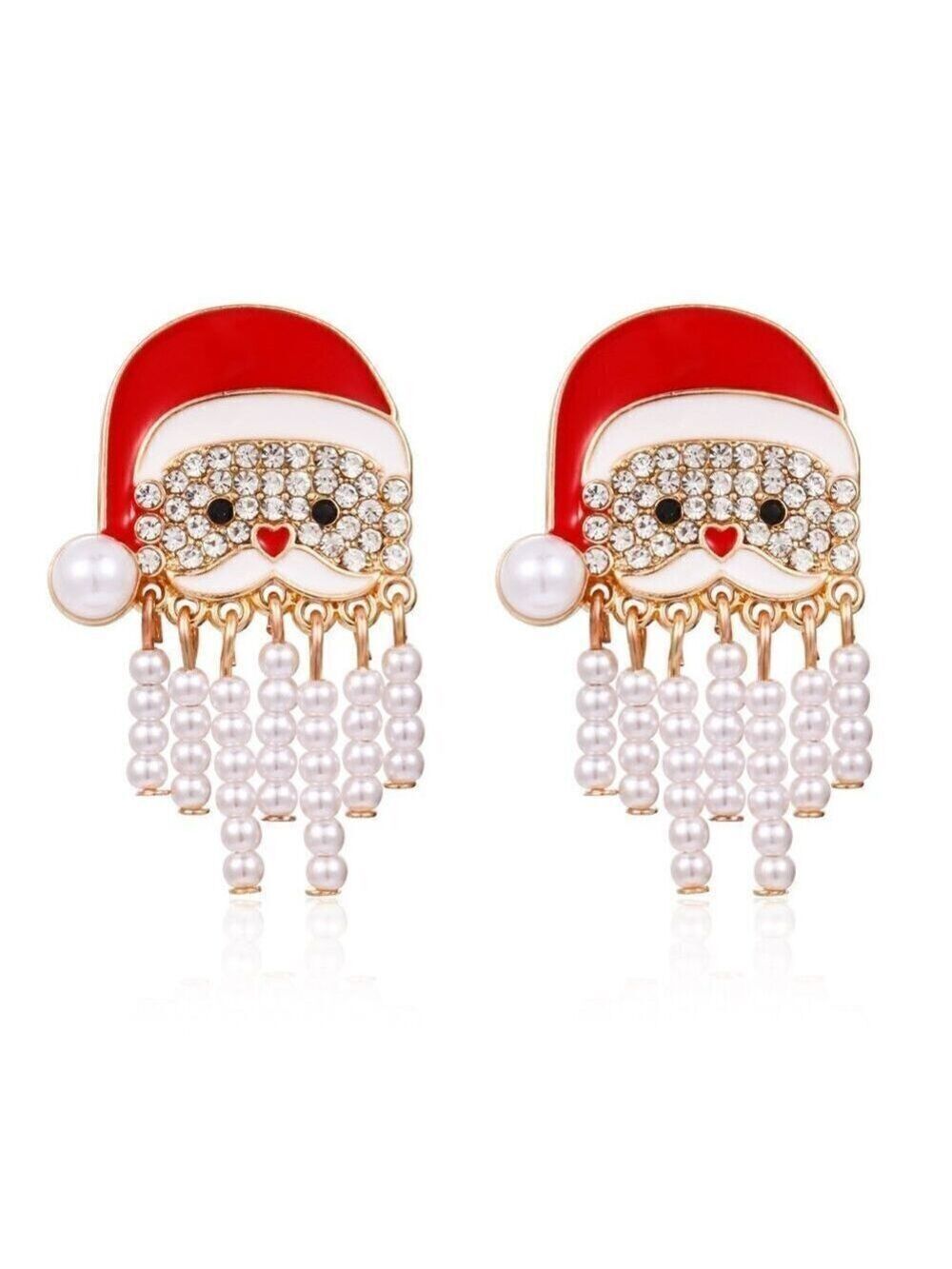 Christmas Santa Faux Pearl Beard Earrings